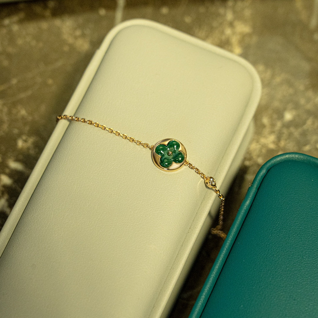[Royal&Vicky]SUN MALACHITE 1 DIAMOND PINK GOLD BRACELET