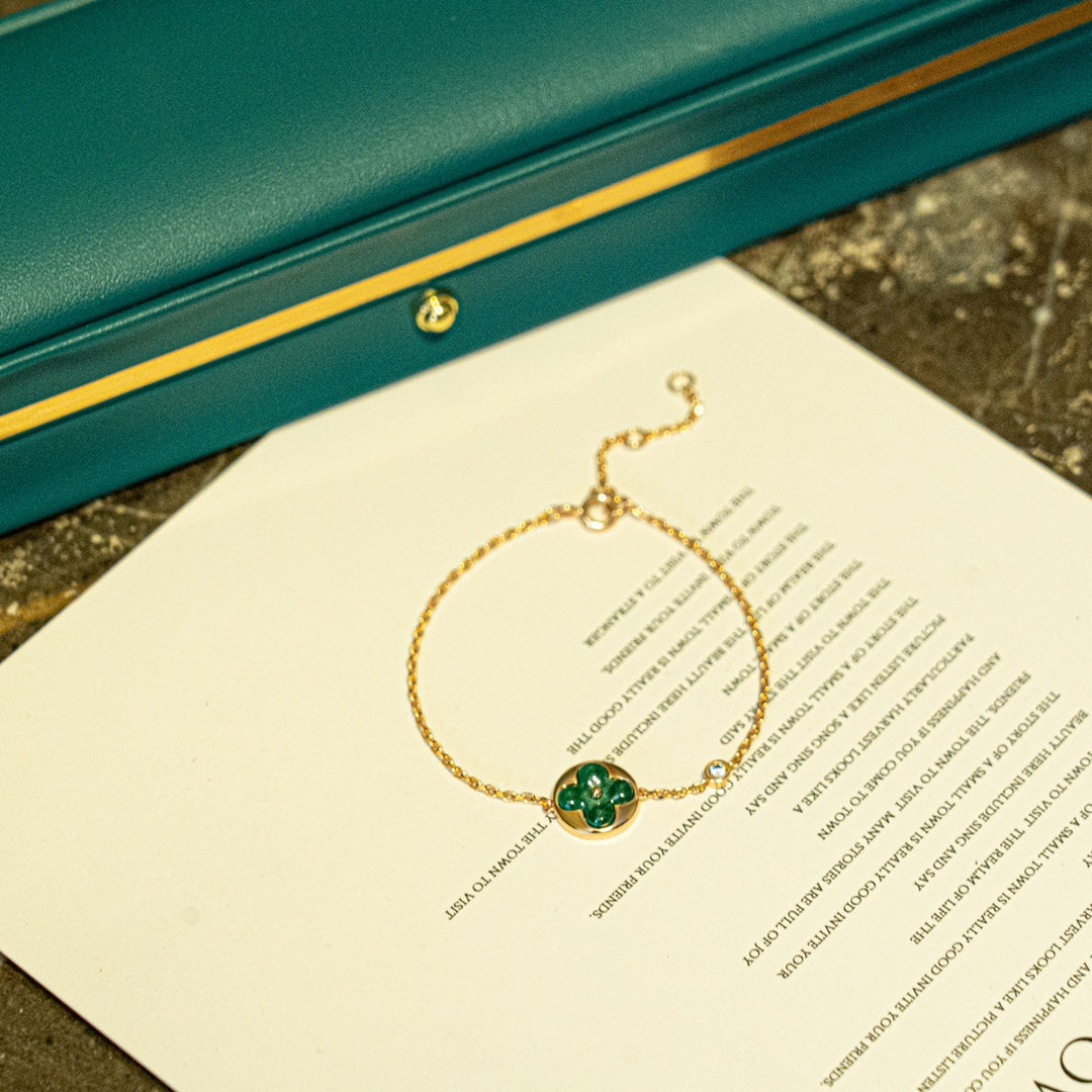 [Royal&Vicky]SUN MALACHITE 1 DIAMOND PINK GOLD BRACELET