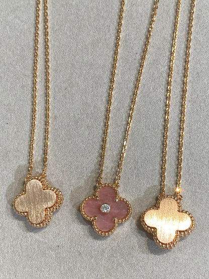 [Royal&Vicky]CLOVER 15MM DIAMOND RHODONITE NECKLACE