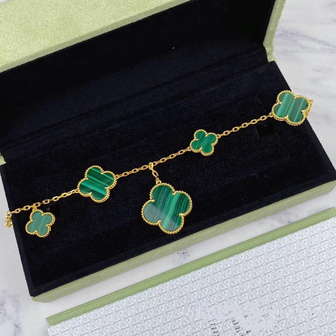 [Royal&Vicky]MAGIC CLOVER MALACHITE GOLD BRACELET 5 MOTIFS
