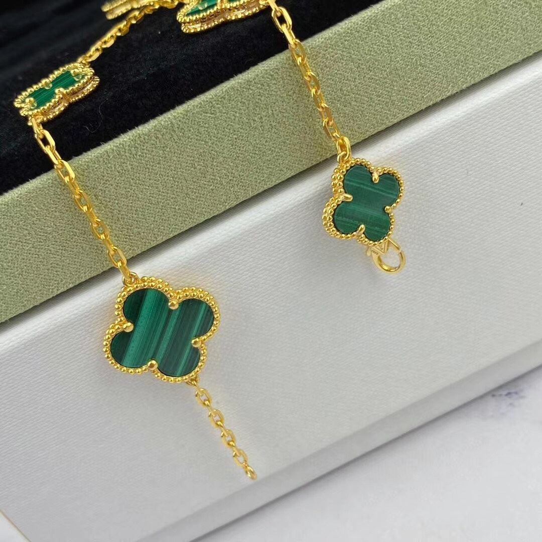 [Royal&Vicky]MAGIC CLOVER MALACHITE GOLD BRACELET 5 MOTIFS