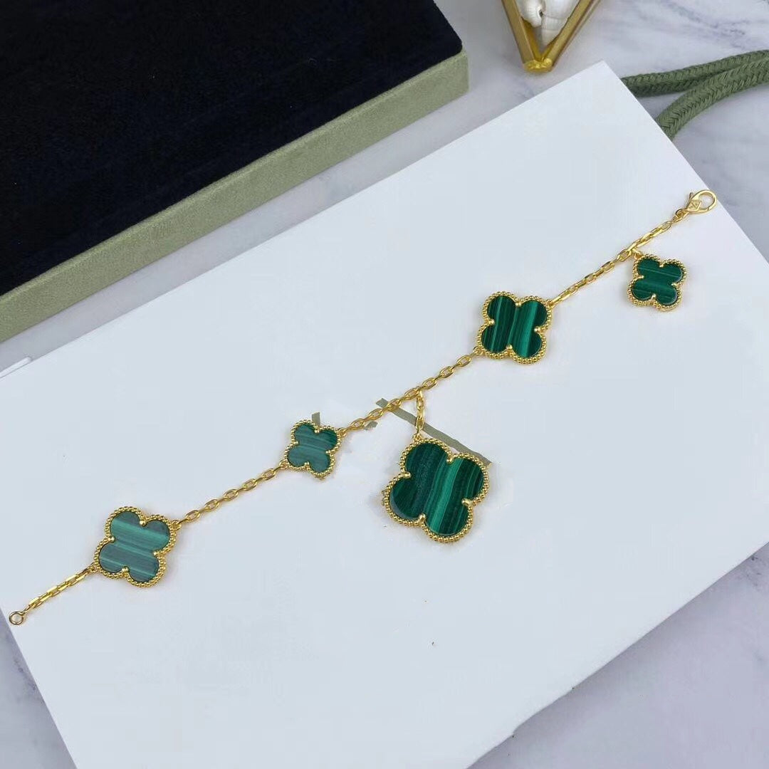[Royal&Vicky]MAGIC CLOVER MALACHITE GOLD BRACELET 5 MOTIFS