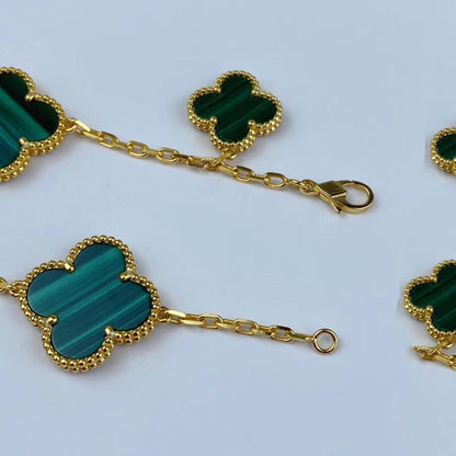 [Royal&Vicky]MAGIC CLOVER MALACHITE GOLD BRACELET 5 MOTIFS