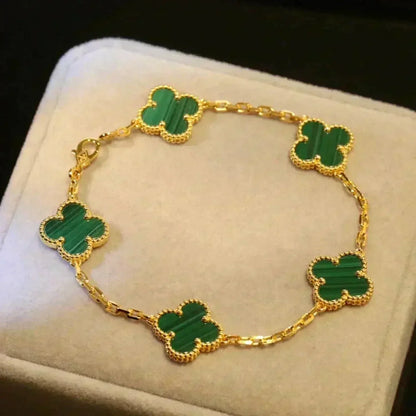 [Royal&Vicky]LUCKY CLOVER 5-MOTIF BRACELET - MALACHITE COLLECTION
