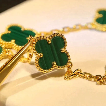 [Royal&Vicky]LUCKY CLOVER 5-MOTIF BRACELET - MALACHITE COLLECTION