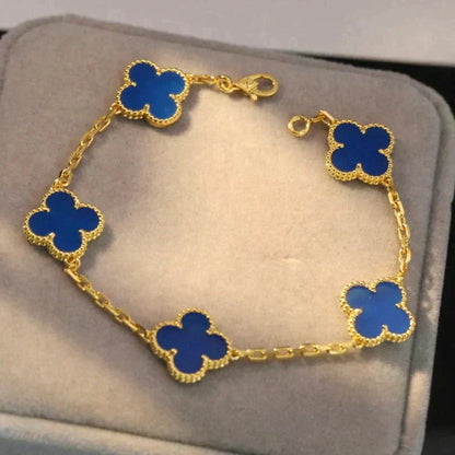 [Royal&Vicky]LUCKY CLOVER 5-MOTIF BRACELET - BLUE AGATE COLLECTION