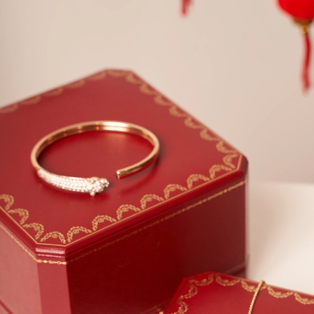 [Royal&Vicky]PANTHERE ROSE GOLD DIAMOND OPEN BRACELET