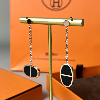 [Royal&Vicky]CHAINE VERSO BLACK CERAMIC EARRINGS