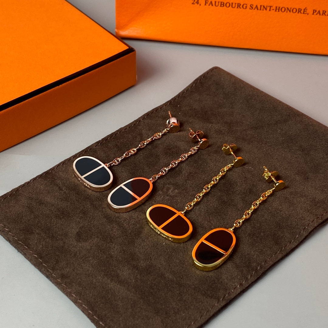 [Royal&Vicky]CHAINE VERSO BLACK CERAMIC EARRINGS