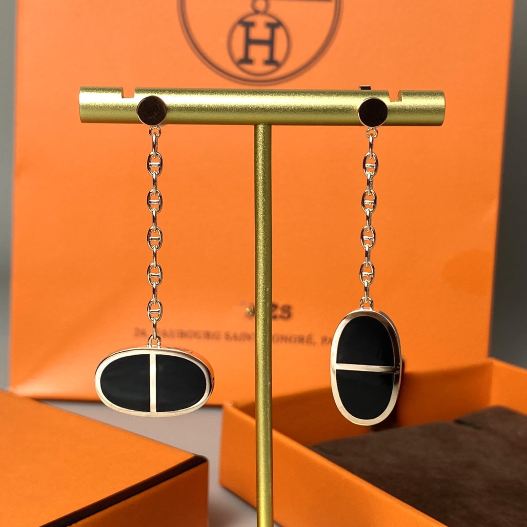 [Royal&Vicky]CHAINE VERSO BLACK CERAMIC EARRINGS