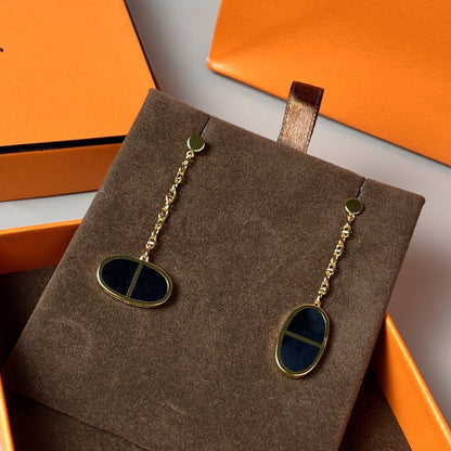 [Royal&Vicky]CHAINE VERSO BLACK CERAMIC EARRINGS
