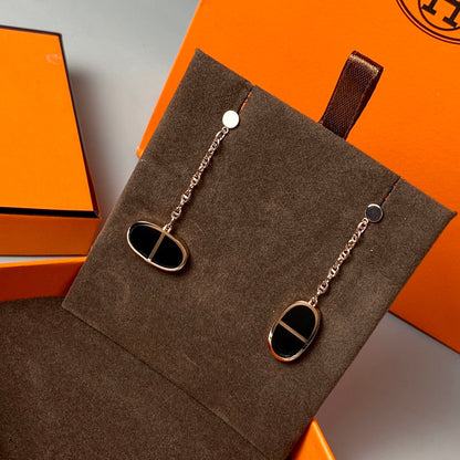 [Royal&Vicky]CHAINE VERSO BLACK CERAMIC EARRINGS