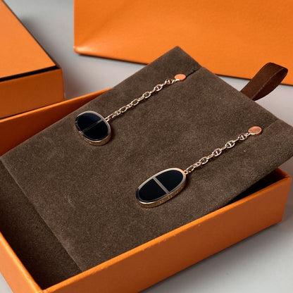 [Royal&Vicky]CHAINE VERSO BLACK CERAMIC EARRINGS