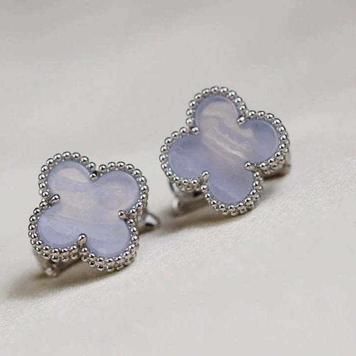 [Royal&Vicky]CLOVER MEDIUM 1 MOTIFS  WHITE MOP EARRINGS SILVER
