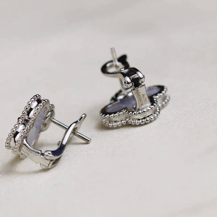 [Royal&Vicky]CLOVER MEDIUM 1 MOTIFS  WHITE MOP EARRINGS SILVER