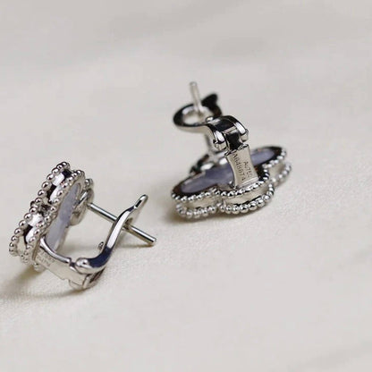 [Royal&Vicky]CLOVER MEDIUM 1 MOTIFS  WHITE MOP EARRINGS SILVER