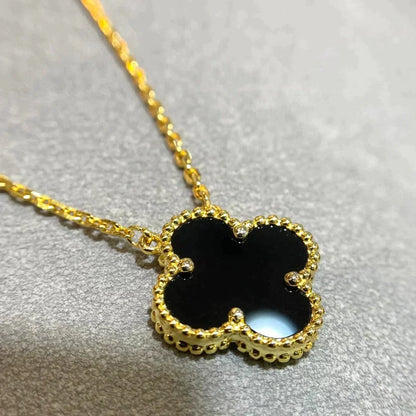 [Royal&Vicky]CLOVER 15MM BLACK ONYX SINGLE FLOWER NECKLACE