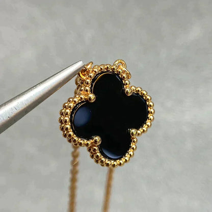 [Royal&Vicky]CLOVER 15MM BLACK ONYX SINGLE FLOWER NECKLACE