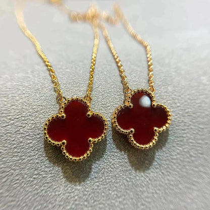 [Royal&Vicky]CLOVER 15MM CARNELIAN SINGLE FLOWER NECKLACE