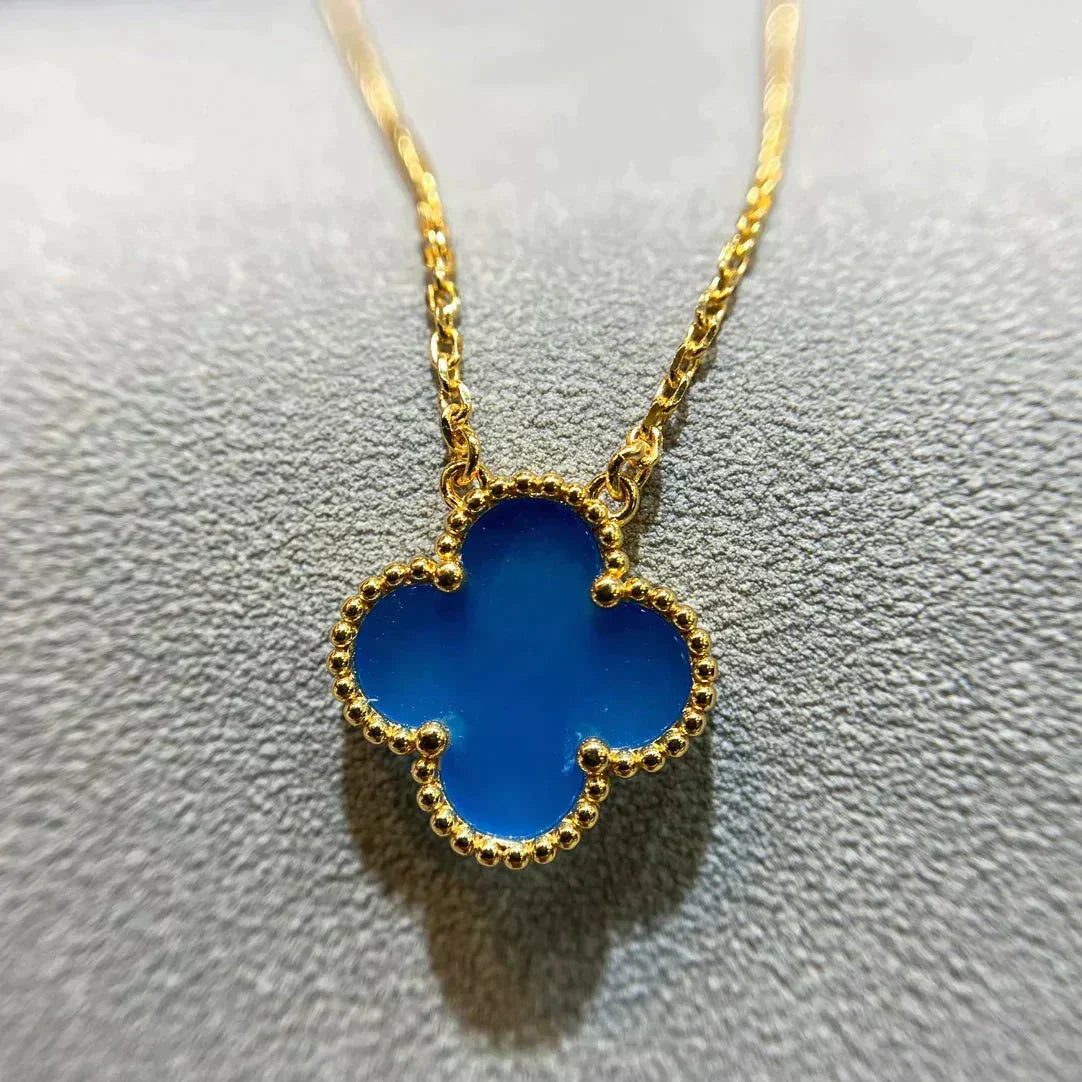 [Royal&Vicky]CLOVER 15MM BLUE AGATE NECKLACE