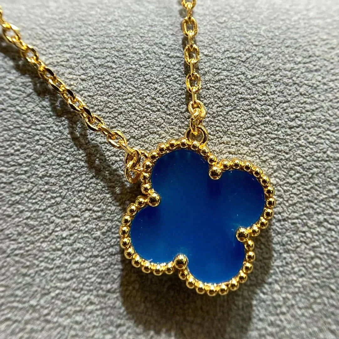 [Royal&Vicky]CLOVER 15MM BLUE AGATE NECKLACE