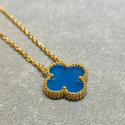 [Royal&Vicky]CLOVER 15MM BLUE AGATE NECKLACE