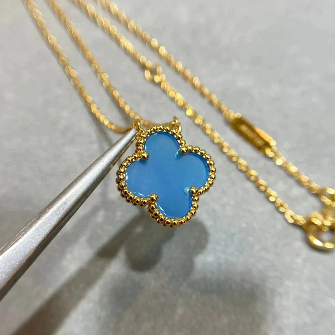 [Royal&Vicky]CLOVER 15MM BLUE AGATE NECKLACE