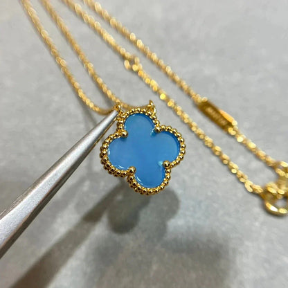 [Royal&Vicky]CLOVER 15MM BLUE AGATE NECKLACE