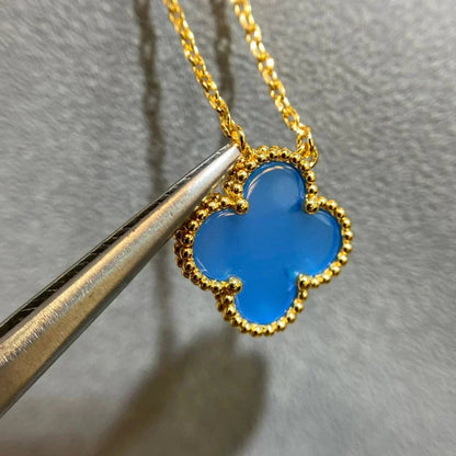 [Royal&Vicky]CLOVER 15MM BLUE AGATE NECKLACE