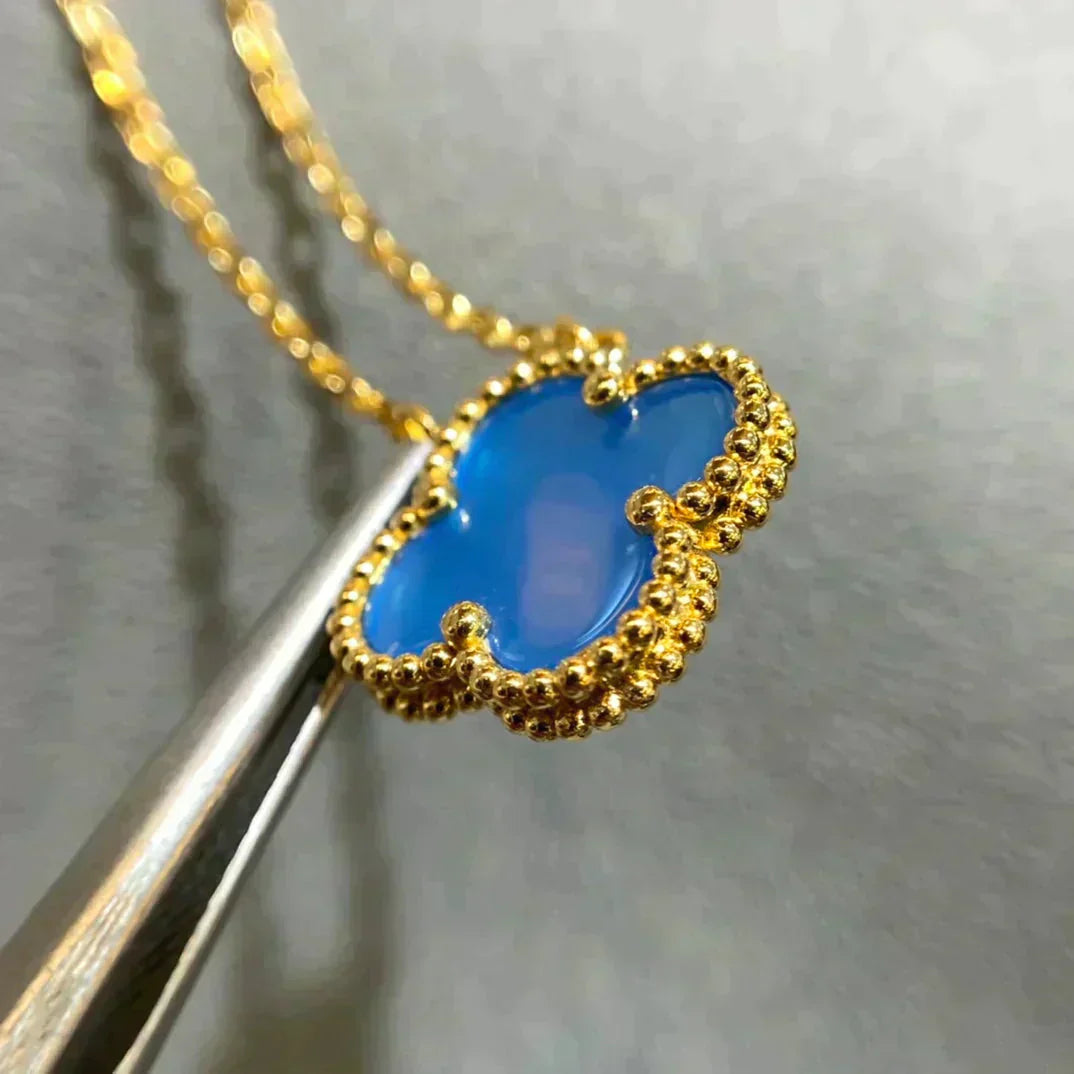 [Royal&Vicky]CLOVER 15MM BLUE AGATE NECKLACE