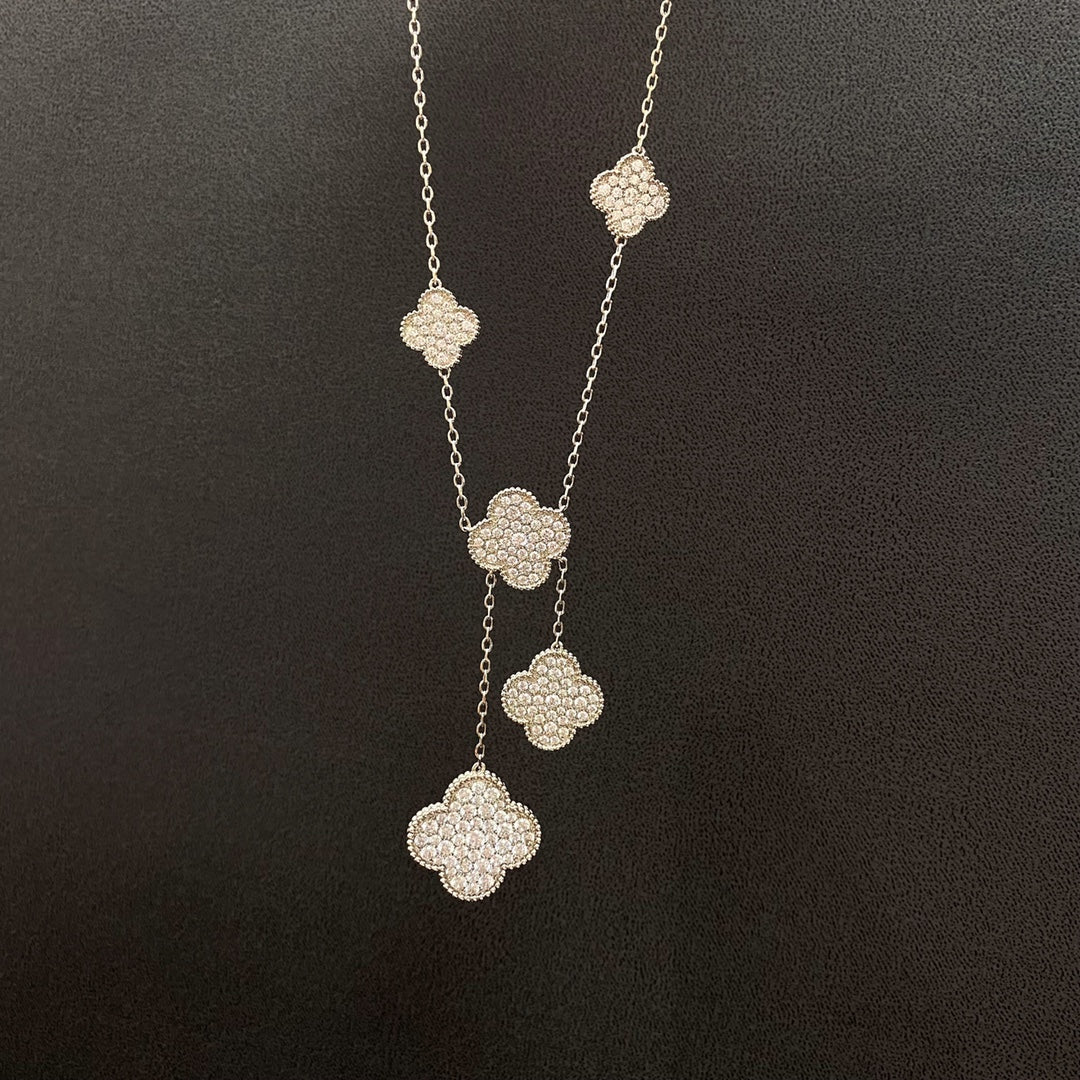 [Royal&Vicky]CLOVER 5 MOTIFS SILVER DIAMONDS NECKLACE
