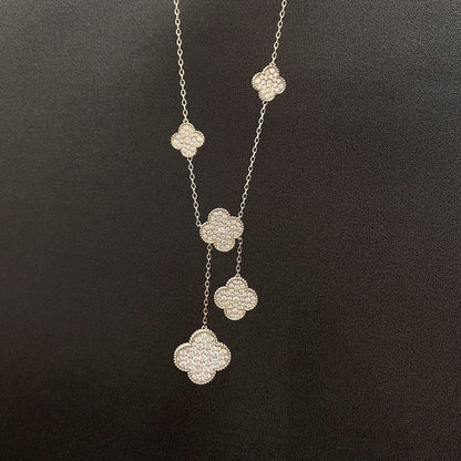 [Royal&Vicky]CLOVER 5 MOTIFS SILVER DIAMONDS NECKLACE