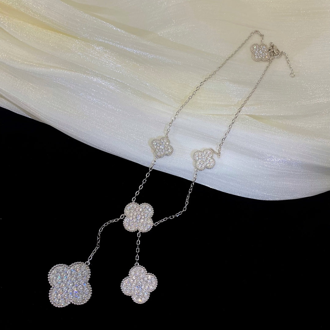 [Royal&Vicky]CLOVER 5 MOTIFS SILVER DIAMONDS NECKLACE