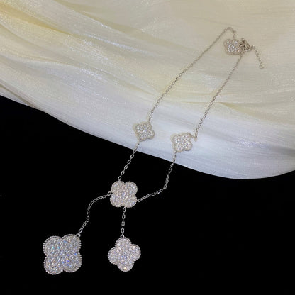 [Royal&Vicky]CLOVER 5 MOTIFS SILVER DIAMONDS NECKLACE