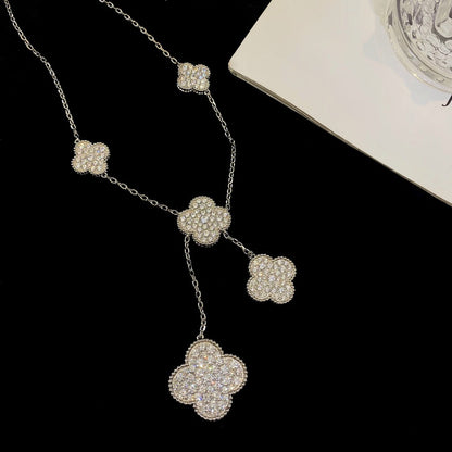 [Royal&Vicky]CLOVER 5 MOTIFS SILVER DIAMONDS NECKLACE