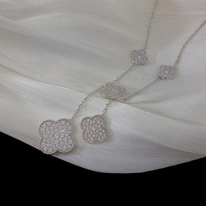 [Royal&Vicky]CLOVER 5 MOTIFS SILVER DIAMONDS NECKLACE