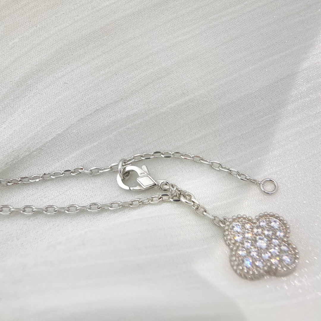 [Royal&Vicky]CLOVER 5 MOTIFS SILVER DIAMONDS NECKLACE