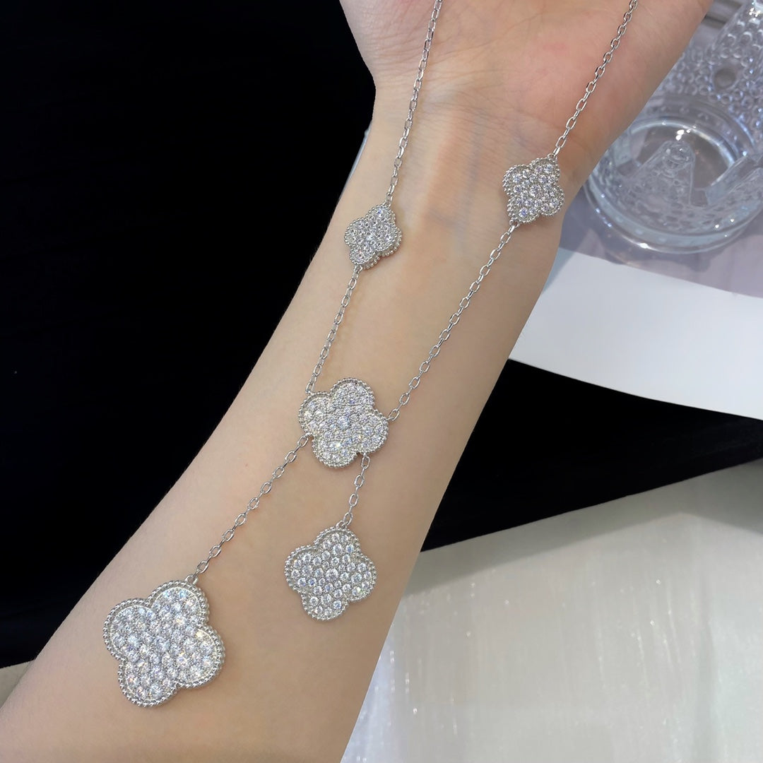 [Royal&Vicky]CLOVER 5 MOTIFS SILVER DIAMONDS NECKLACE