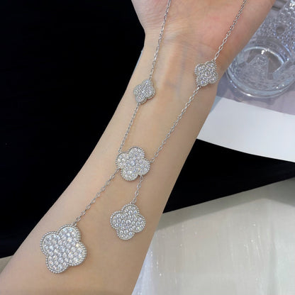 [Royal&Vicky]CLOVER 5 MOTIFS SILVER DIAMONDS NECKLACE