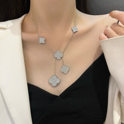 [Royal&Vicky]CLOVER 5 MOTIFS SILVER DIAMONDS NECKLACE