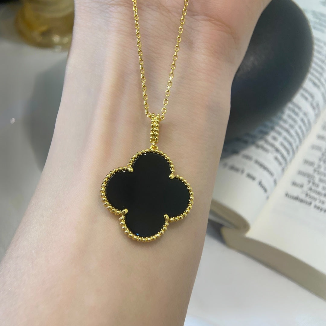 [Royal&Vicky]CLOVER 25MM NECKLACE GOLD ONYX