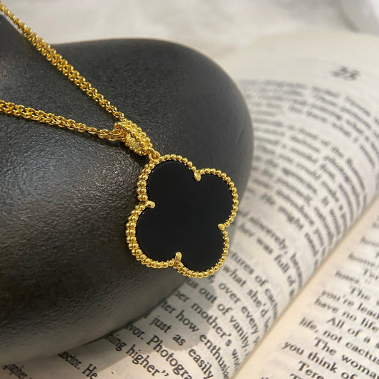 [Royal&Vicky]CLOVER 25MM NECKLACE GOLD ONYX