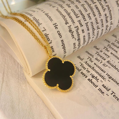 [Royal&Vicky]CLOVER 25MM NECKLACE GOLD ONYX
