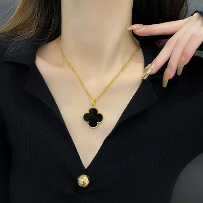 [Royal&Vicky]CLOVER 25MM NECKLACE GOLD ONYX