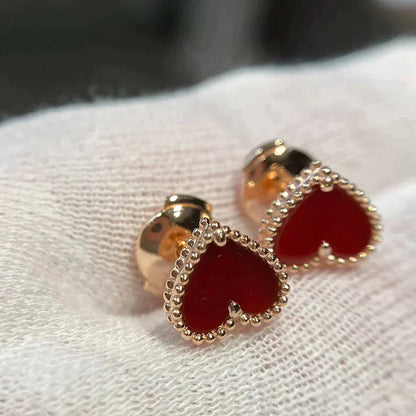 [Royal&Vicky]HEART CARNELIAN STUD EARRINGS