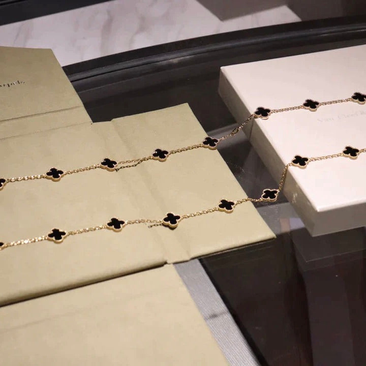 [Royal&Vicky]CLOVER 20 MOTIFS ONYX NECKLACE