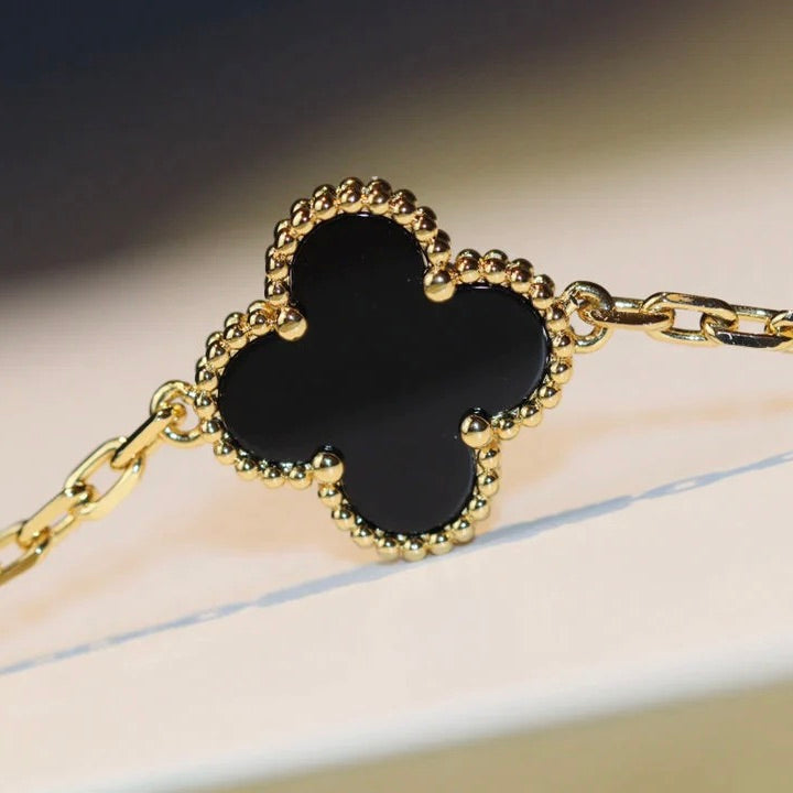 [Royal&Vicky]CLOVER 20 MOTIFS ONYX NECKLACE