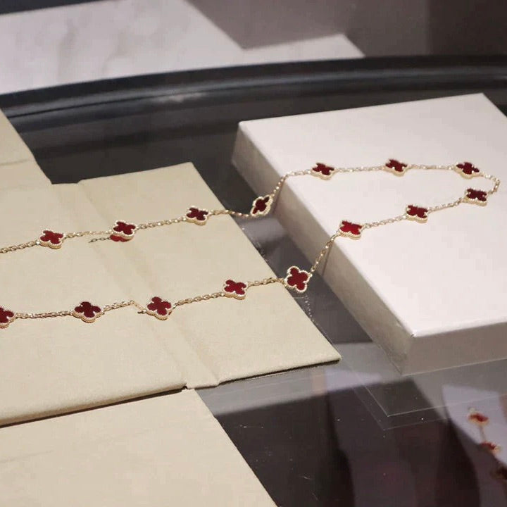 [Royal&Vicky]CLOVER 20 MOTIFS CARNELIAN NECKLACE