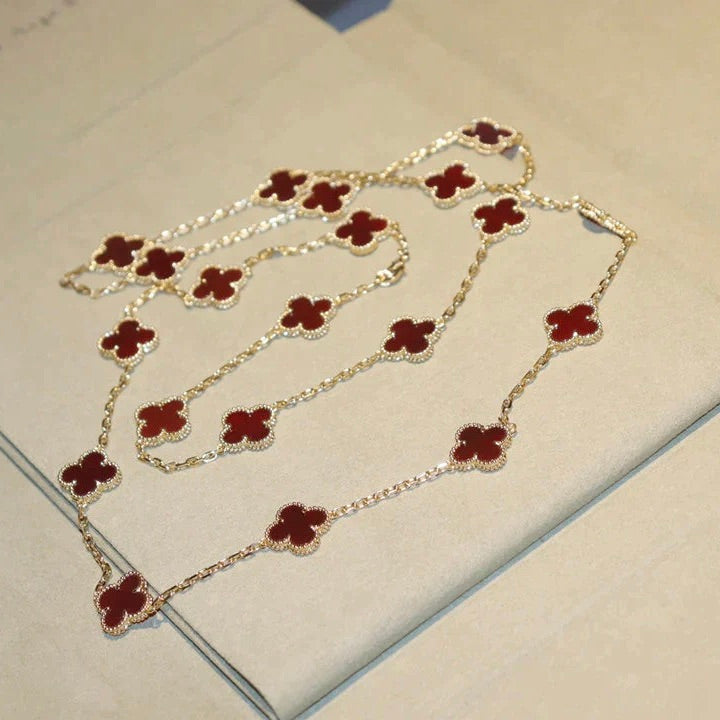 [Royal&Vicky]CLOVER 20 MOTIFS CARNELIAN NECKLACE