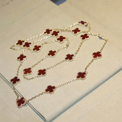 [Royal&Vicky]CLOVER 20 MOTIFS CARNELIAN NECKLACE